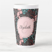 Aangepaste roze en Blauwgroen donkere Floral Latte Mok (Voorkant)