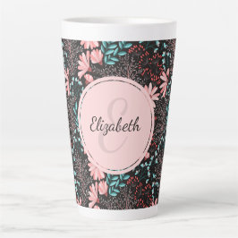 Aangepaste roze en Blauwgroen donkere Floral Latte Mok