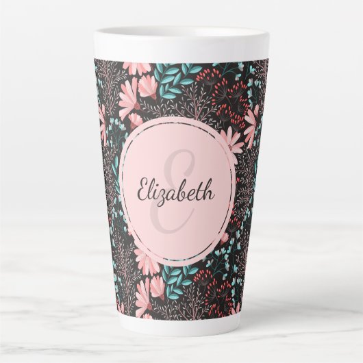 Aangepaste roze en Blauwgroen donkere Floral Latte Mok (Voorkant)