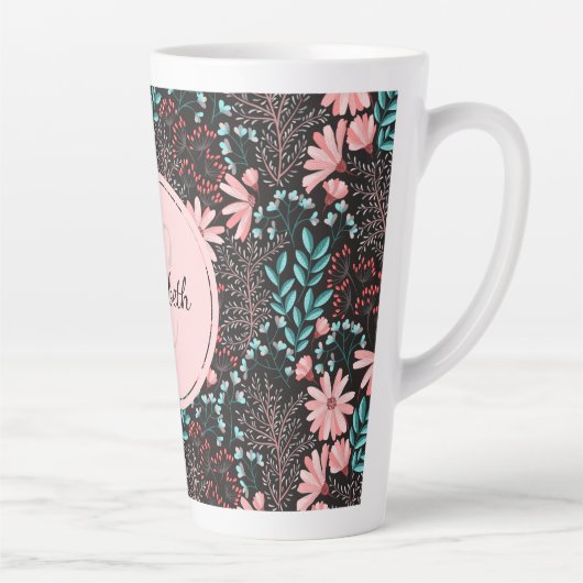 Aangepaste roze en Blauwgroen donkere Floral Latte Mok (Rechts)