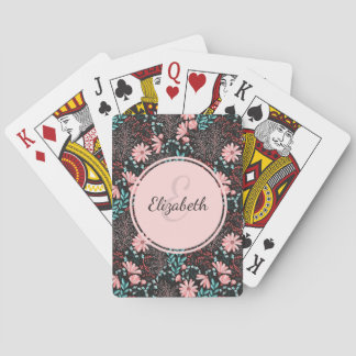 Aangepaste roze en Blauwgroen donkere Floral Pokerkaarten