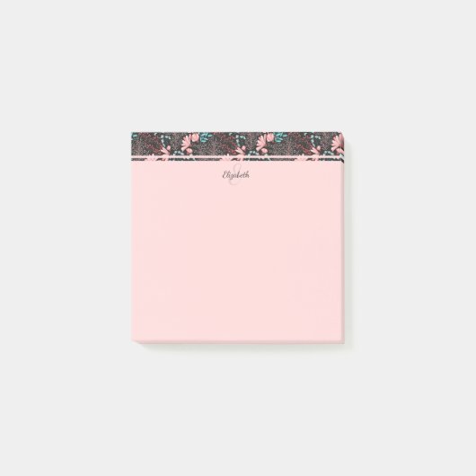 Aangepaste roze en Blauwgroen donkere Floral Post-it® Notes (Voorkant)