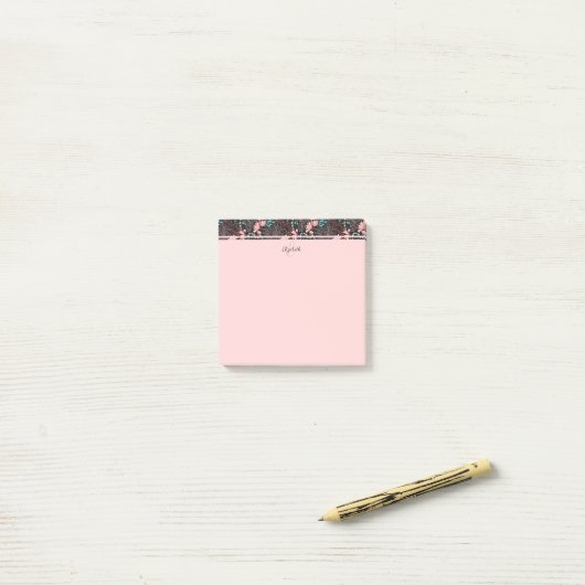 Aangepaste roze en Blauwgroen donkere Floral Post-it® Notes (Op bureau)