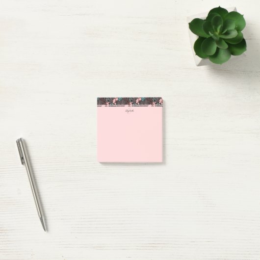 Aangepaste roze en Blauwgroen donkere Floral Post-it® Notes (Kantoor)