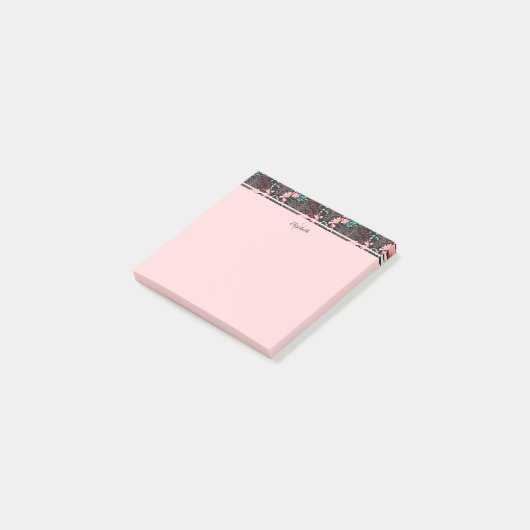 Aangepaste roze en Blauwgroen donkere Floral Post-it® Notes (Schuin)