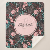 Aangepaste roze en Blauwgroen donkere Floral Sherpa Deken (Voorkant)