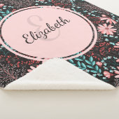 Aangepaste roze en Blauwgroen donkere Floral Sherpa Deken (3/4)