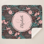 Aangepaste roze en Blauwgroen donkere Floral Sherpa Deken (Voorkant (horizontaal))