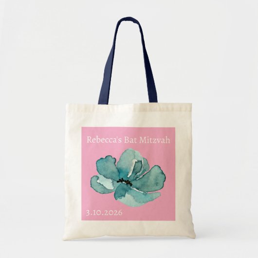Aangepaste Roze en Blauwgroen Waterverf Botanische Tote Bag (Voorkant)