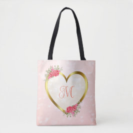 Aangepaste Roze en Gouden Hart Tote Bag