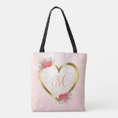 Aangepaste Roze en Gouden Hart Tote Bag (Achterkant)