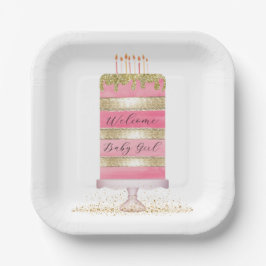 Aangepaste Roze en Gouden Meisje Baby shower Papieren Bordje