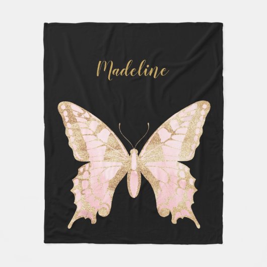 Aangepaste roze en gouden vlinder fleece deken (Voorkant)