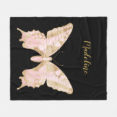 Aangepaste roze en gouden vlinder fleece deken (Voorkant (Horizontaal))