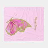 Aangepaste roze en gouden vlinder fleece deken (Voorkant (Horizontaal))