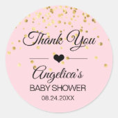 Aangepaste roze- en goudlabels voor Baby shower Ronde Sticker (Voorkant)