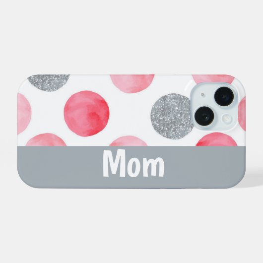 Aangepaste roze en grijze punt iPhone 15 case (Achterkant horizontaal)