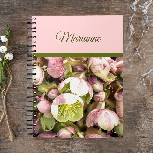 Aangepaste roze en olijfolie Hellebore Notitieboek