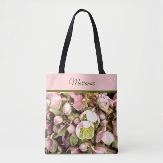 Aangepaste roze en olijfolie Hellebore Tote Bag (Voorkant)