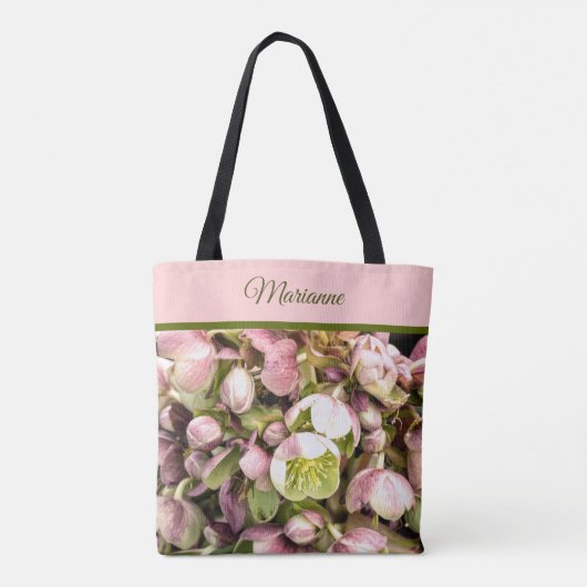 Aangepaste roze en olijfolie Hellebore Tote Bag (Achterkant)