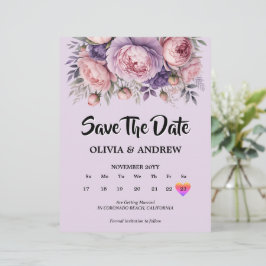 Aangepaste Roze en Paarse Bloemen Save the Date Ka
