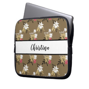 Aangepaste roze en witte flora laptop sleeve