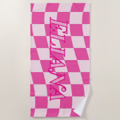 Aangepaste roze en witte geruite naam strandlaken (Voorkant)