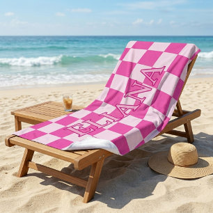 Aangepaste roze en witte geruite naam strandlaken