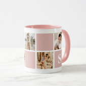 Aangepaste roze en witte monogram Foto Collage Mok (Voorkant rechts)
