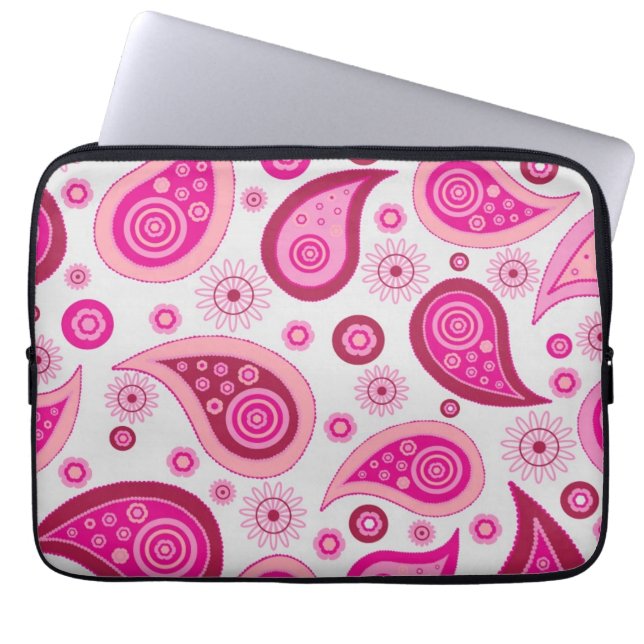 Aangepaste roze en witte paisley laptop sleeve (Voorkant)