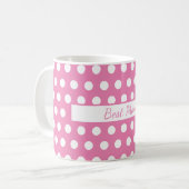 Aangepaste roze en witte Polka Dot Mok (Voorkant links)