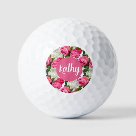 Aangepaste roze en witte rozenbloemen voor haar golfballen (Voorkant)