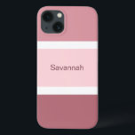Aangepaste roze en witte strepen Case-Mate iPhone case<br><div class="desc">Kute en stijlvolle mobiele telefoonbehuizing met een roze en witte streep patroon. Meervoudige tinten van grote roze strepen plus kleine witte strepen. Gepersonaliseerd met jouw naam die in een tekst van het roos wordt gedrukt.</div>