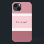 Aangepaste roze en witte strepen Case-Mate iPhone case<br><div class="desc">Kute en stijlvolle mobiele telefoonbehuizing met een roze en witte streep patroon. Meervoudige tinten van grote roze strepen plus kleine witte strepen. Gepersonaliseerd met jouw naam die in een tekst van het roos wordt gedrukt.</div>