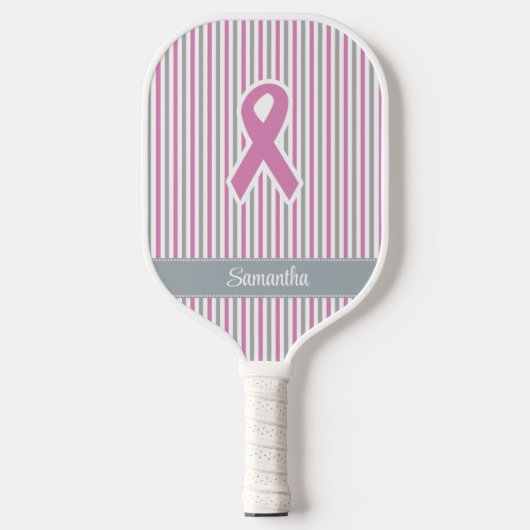 Aangepaste roze- en zilverstrips pickleball paddle (Voorkant)