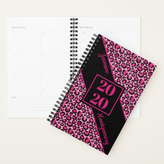 Aangepaste roze en zwarte luipaard afdrukken 2020 planner (Display)