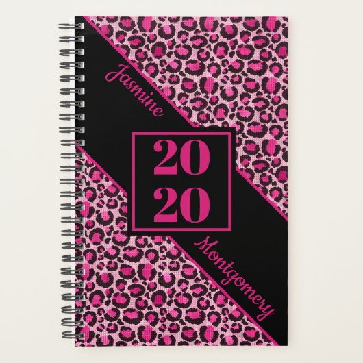 Aangepaste roze en zwarte luipaard afdrukken 2020 planner (Voorkant)