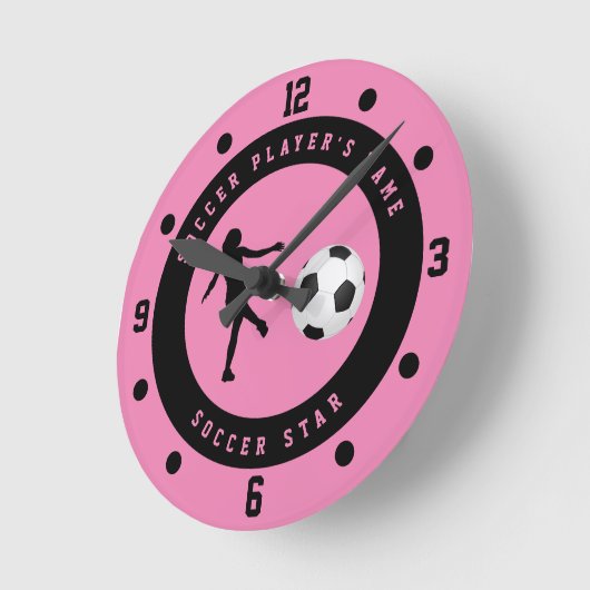 Aangepaste roze en zwarte-meisjesspeler ronde klok (Hoek)