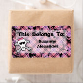 Aangepaste Roze en Zwarte Schedel w Crossbones Boe Etiket (Insitu)