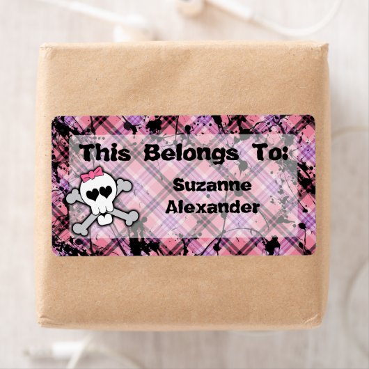 Aangepaste Roze en Zwarte Schedel w Crossbones Boe Etiket (Insitu)