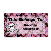 Aangepaste Roze en Zwarte Schedel w Crossbones Boe Etiket (Voorkant)
