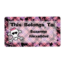 Aangepaste Roze en Zwarte Schedel w Crossbones Boe Etiket