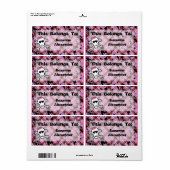 Aangepaste Roze en Zwarte Schedel w Crossbones Boe Etiket (Full Sheet)