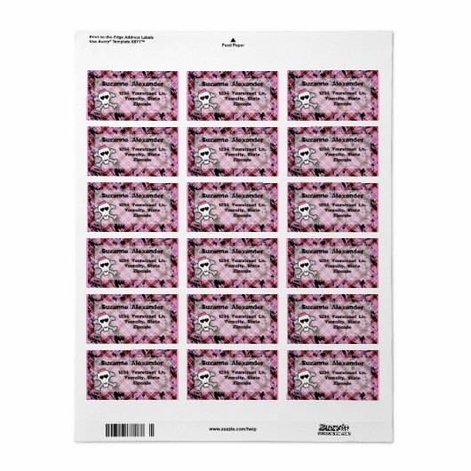 Aangepaste roze en zwarte schedel w Crossbones Lab Etiket (Full Sheet)