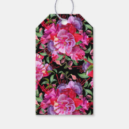 Aangepaste roze en zwarte Waterverf Fuchsia bloeit Cadeaulabel