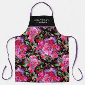 Aangepaste roze en zwarte Waterverf Fuchsia bloeit Schort (Voorkant)