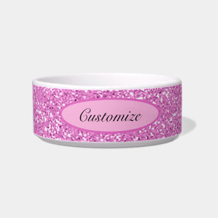 Aangepaste roze faux glitter Pet Voerbakje