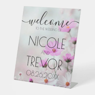 Aangepaste Roze Fijne Bloemen Welkom Trouwen Reclamebord Met Voetstuk