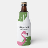 Aangepaste Roze Flamingo Bestemming Bachelorette Flesjeskoeler (Fles Voorkant)