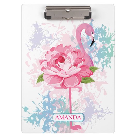 Aangepaste roze flamingo Floral Klembord (Voorkant)